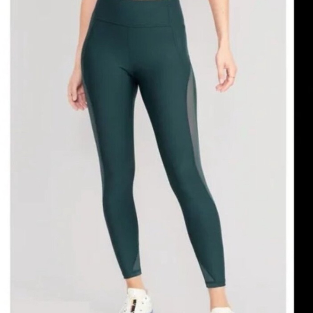 Old Navy Active Go Dry Forest Green Leggings With Mesh M